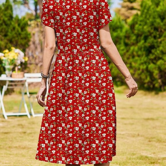 Women Summer Short Sleeve Midi Dress with Pockets Casual Aline Flowy Tshirt Dres - Picture 5 of 6